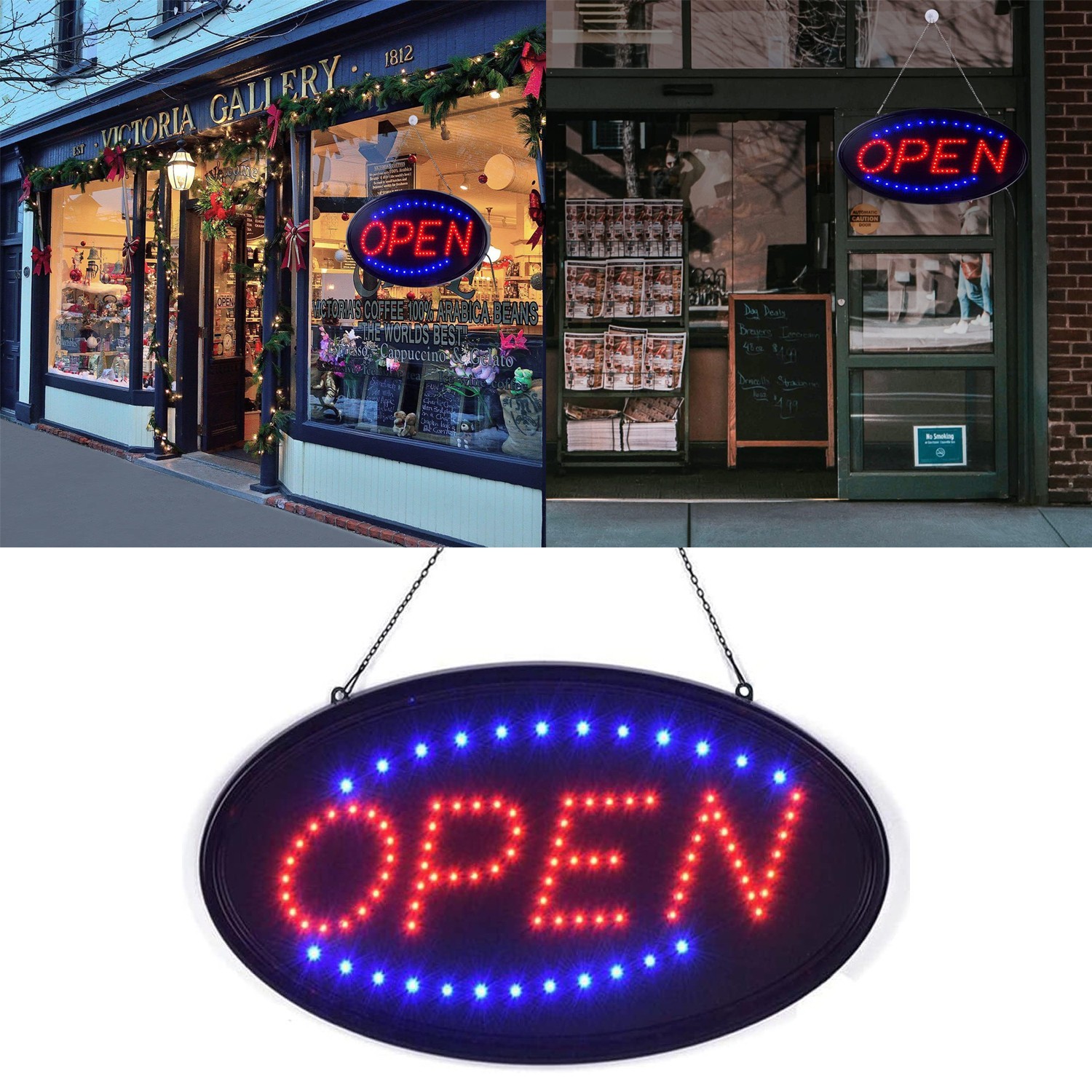 LED Open Sign 19x10in Flash Steady Neon for Business Wall Window Bar Shop Hotel