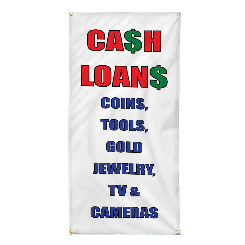 Vertical Vinyl Banner Multiple Sizes Cash Loans Coins Tools Gold B Business