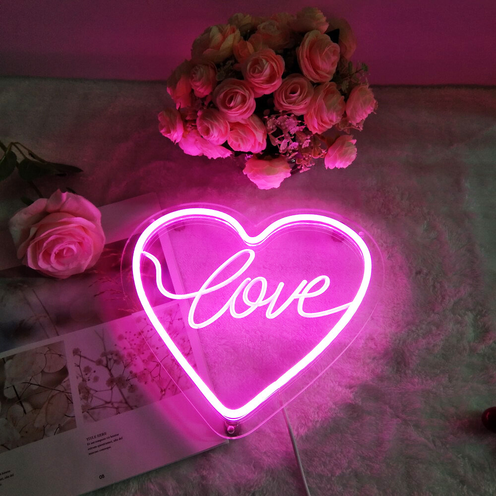 QOMOLANGMA 9.8” X 9.4” RedPink LED Neon Sign – Heart shape love