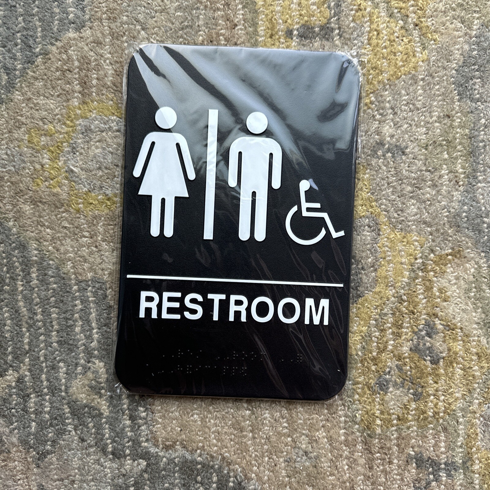 Handicap All Genders Restroom Sign, Black/White, 6″x8″