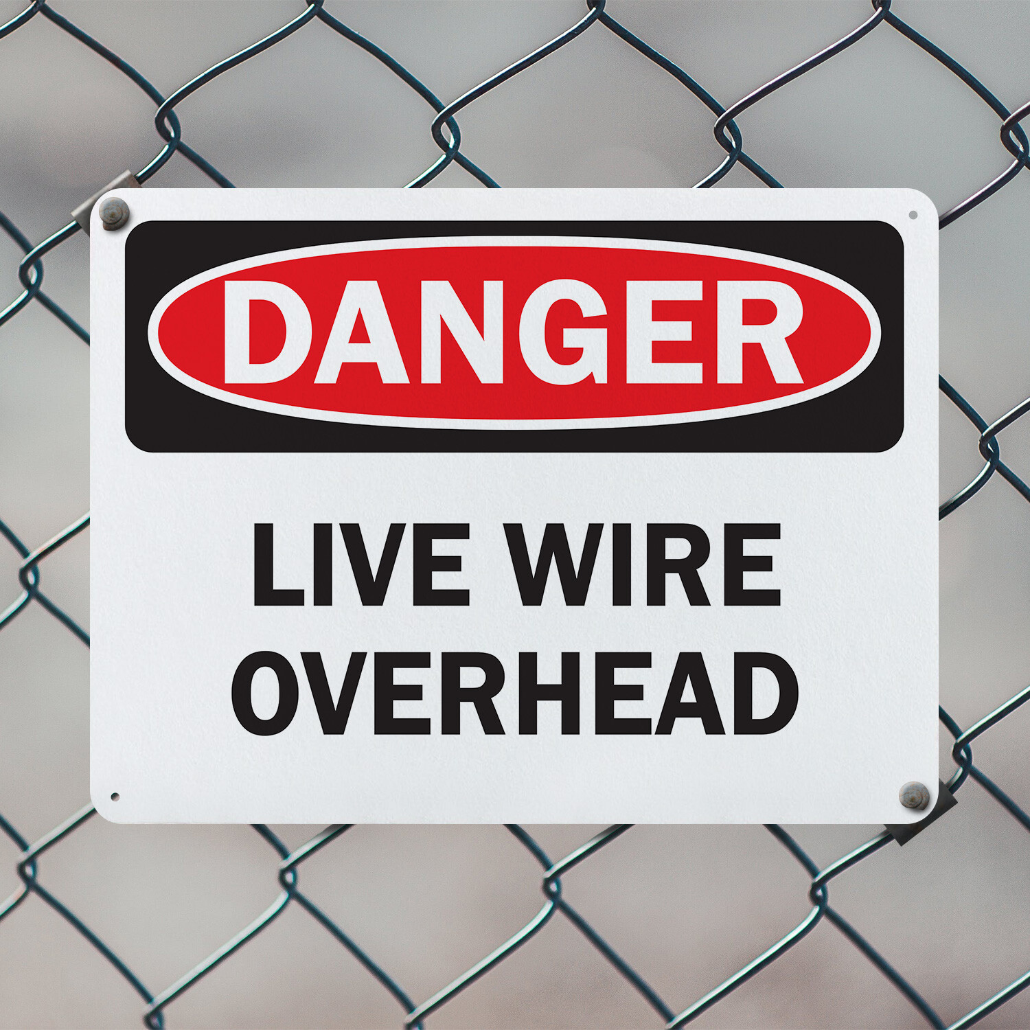 (2 Pack) Live Wire Overhead OSHA Danger Sign Decal Metal Plastic