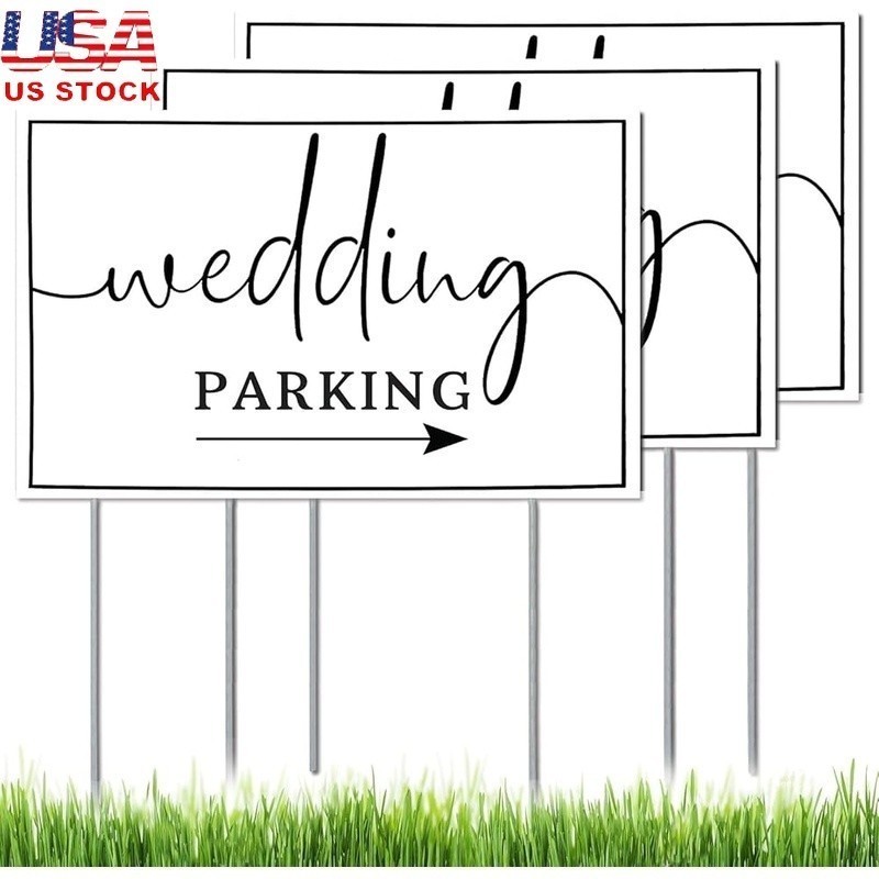 Double-Sided Wedding Parking Signs Metal Stakes Directional Arrow Signs Guests