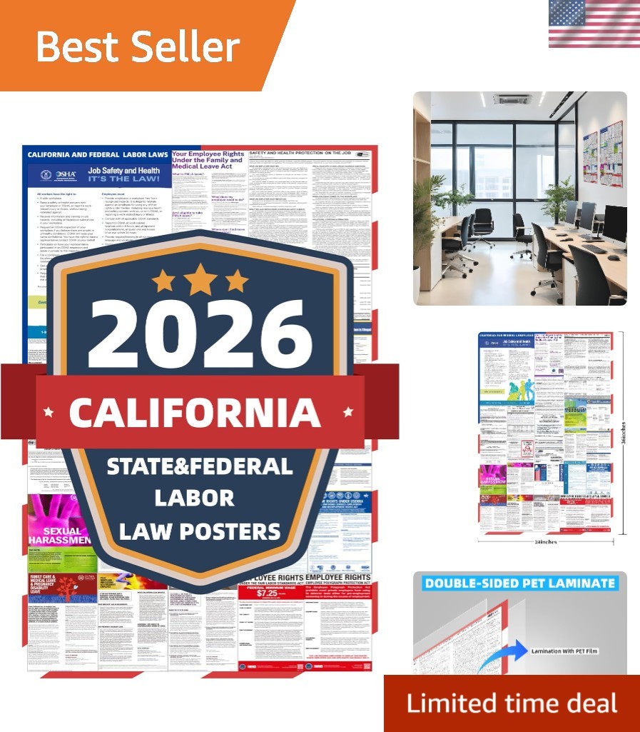 Large 24″ x 36″ California Labor Laws Compliance Poster – Wall Mount Friendly