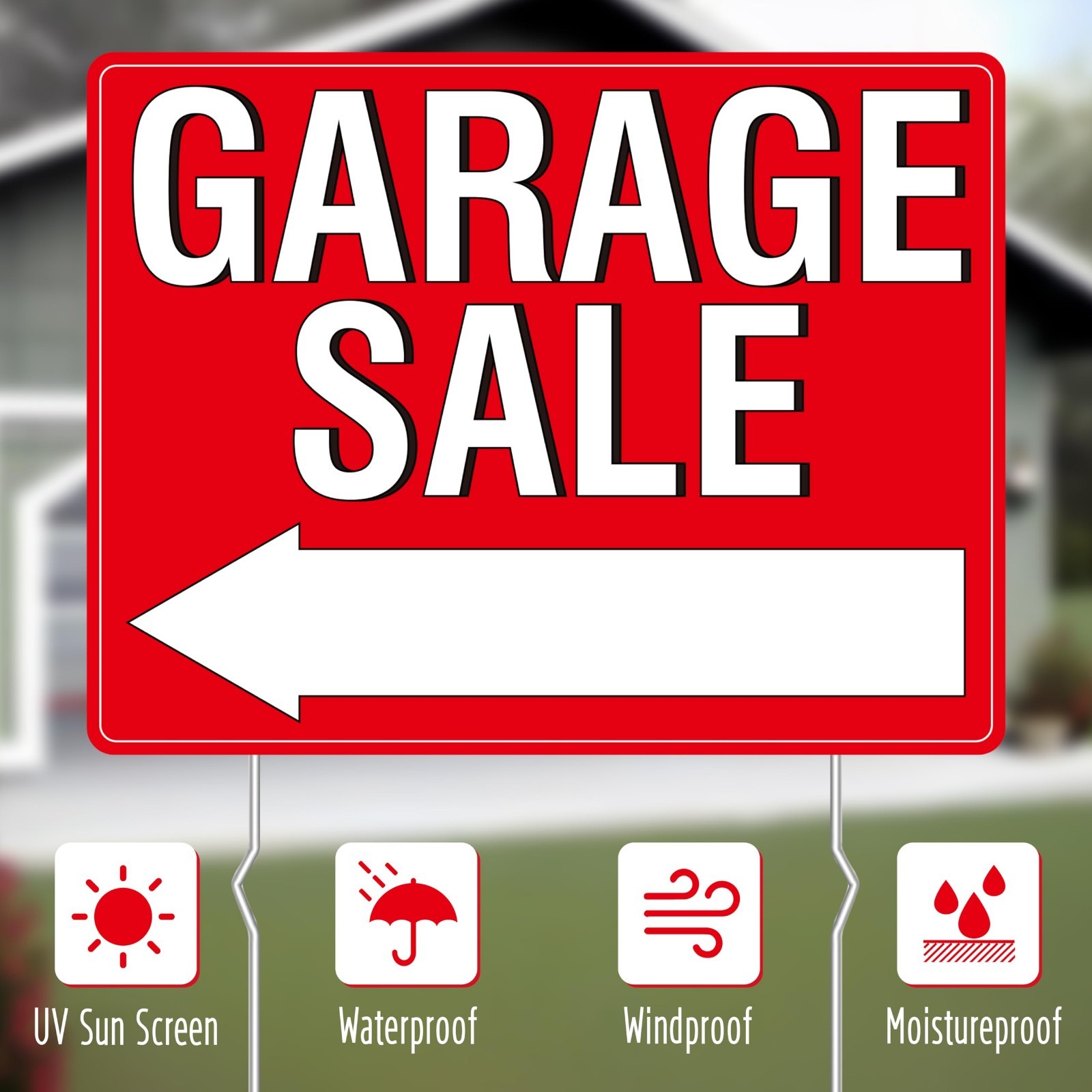 3PCS Double-Sided Garage Sale Signs with 6 Metal Stakes & 960 Price Labels – Flu
