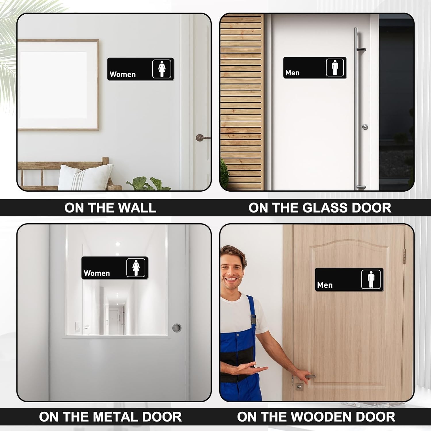 Oudain 2 Pcs Aluminum Restroom Signs Men and Women (9″ x 3″)