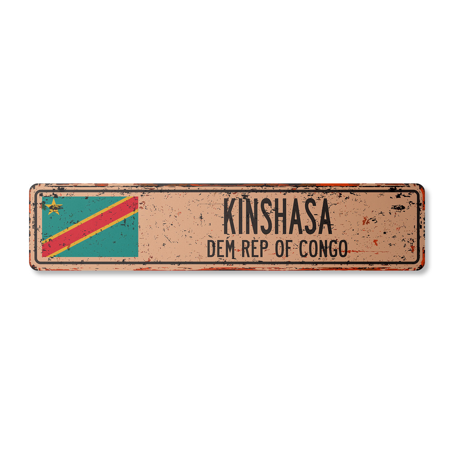 KINSHASA DEM REP OF CONGO Vintage Street Sign Congolese flag city country rustic
