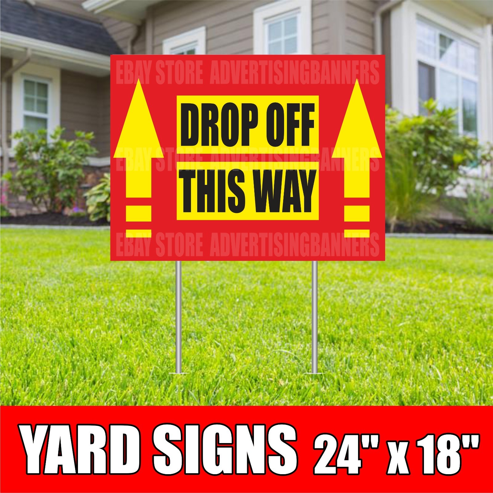 DROP OFF THIS WAY Yard Sign with H-Stakes Lawn Sign Stop Warning