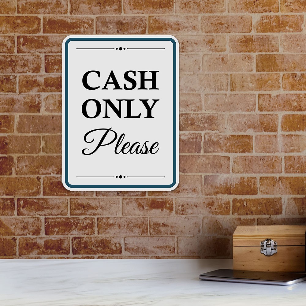 Portrait Round Plus Cash Only Please Wall or Door Sign | Public Shop/Cafe Decor