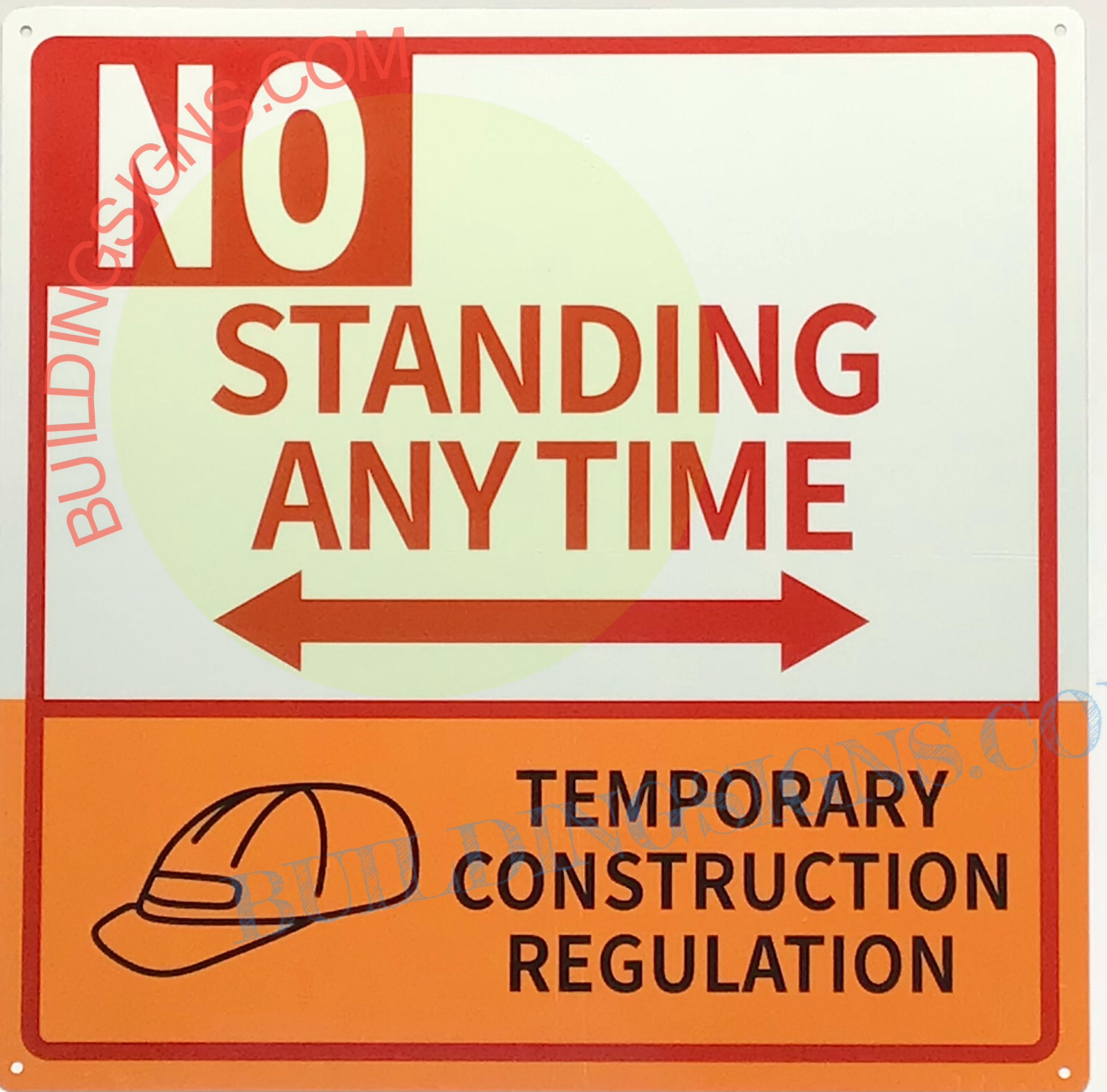 NO PARKING ANYTIME WITH BOTH SIDE ARROW SIGN (14×14, White, Aluminum)-REF24-1027
