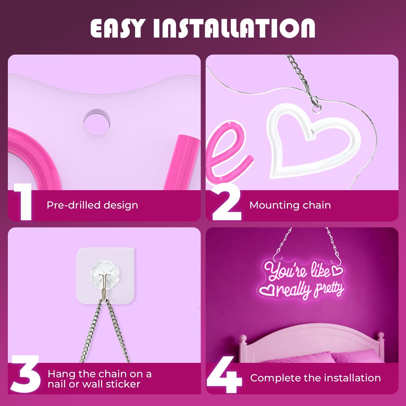 You’re Like Really Pretty Neon Sign, 16.5 * 7.8 Inches Led Sign, Neon Signs f…