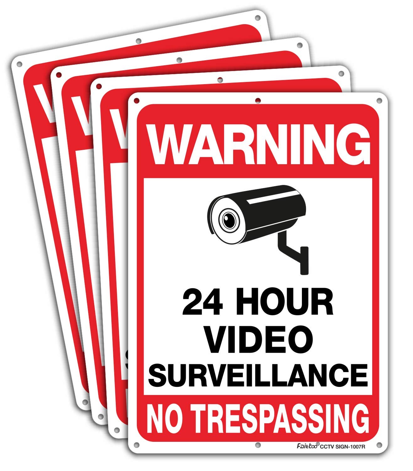4-Pack Video Surveillance Sign, No Trespassing Metal Reflective Warning Sign,…