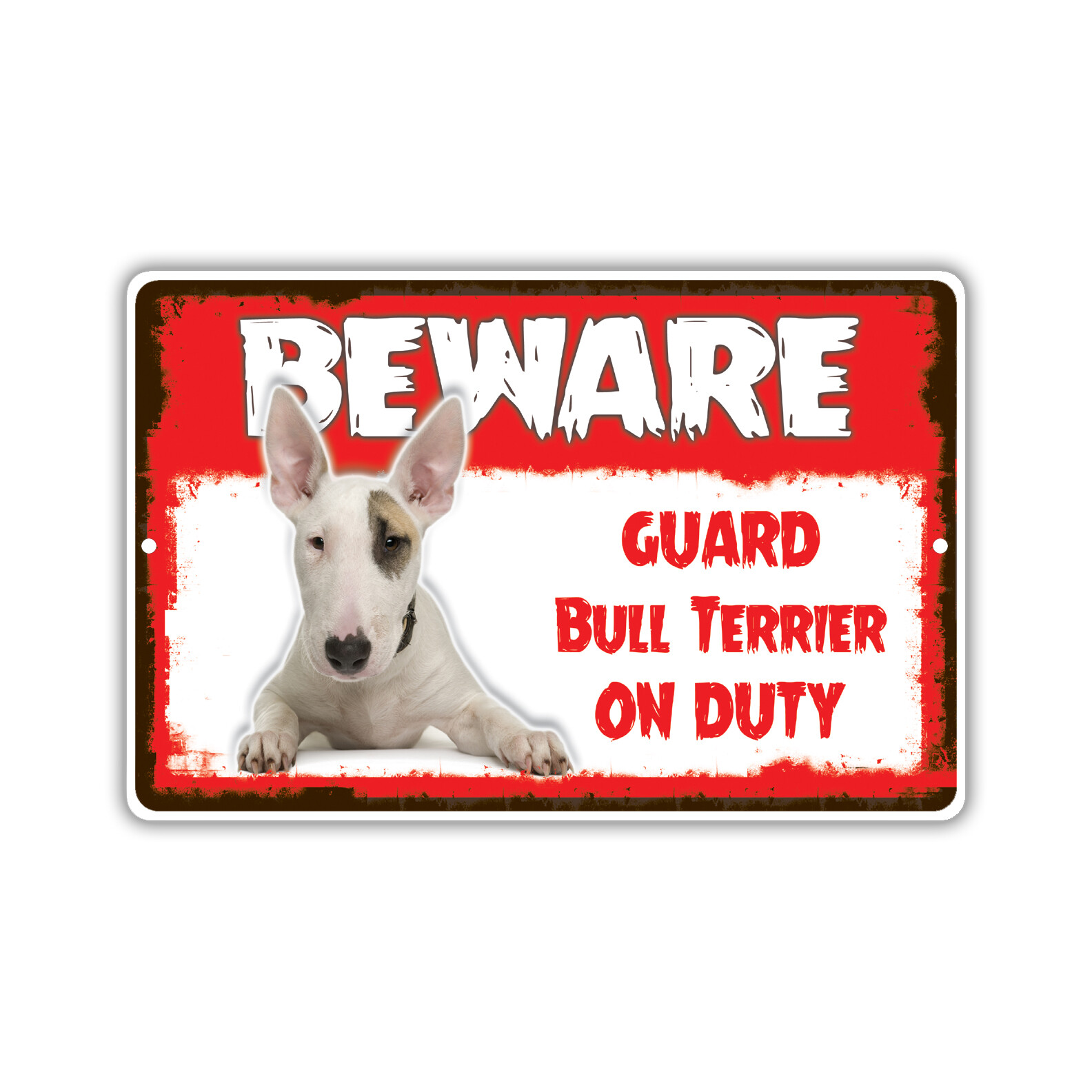 Beware Guard Bull Terrier On Duty Dog Owner Novelty Notice Aluminum Metal Sign
