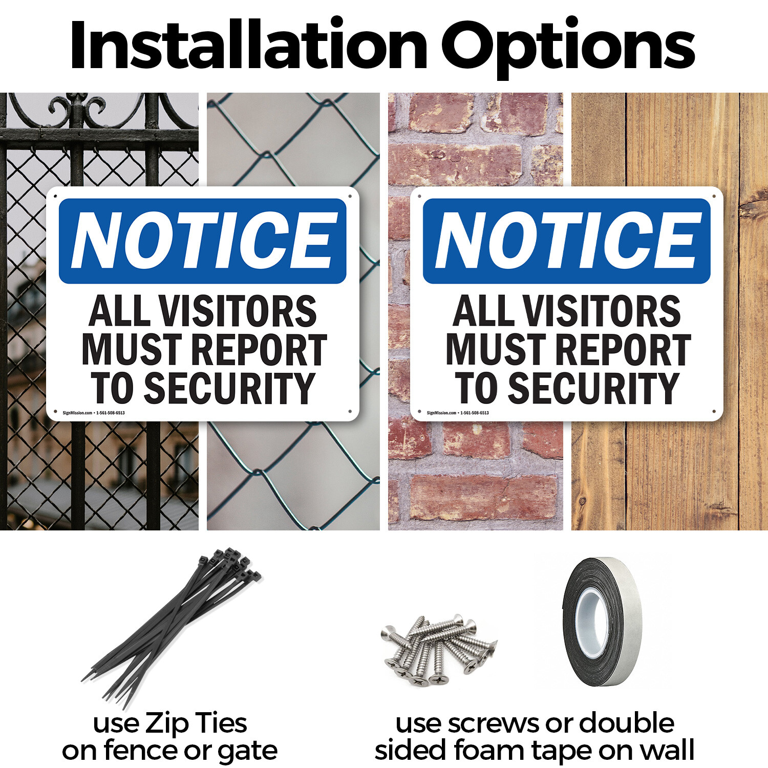 (2 Pack) All Visitors Must Report To Security OSHA Notice Sign Decal Metal