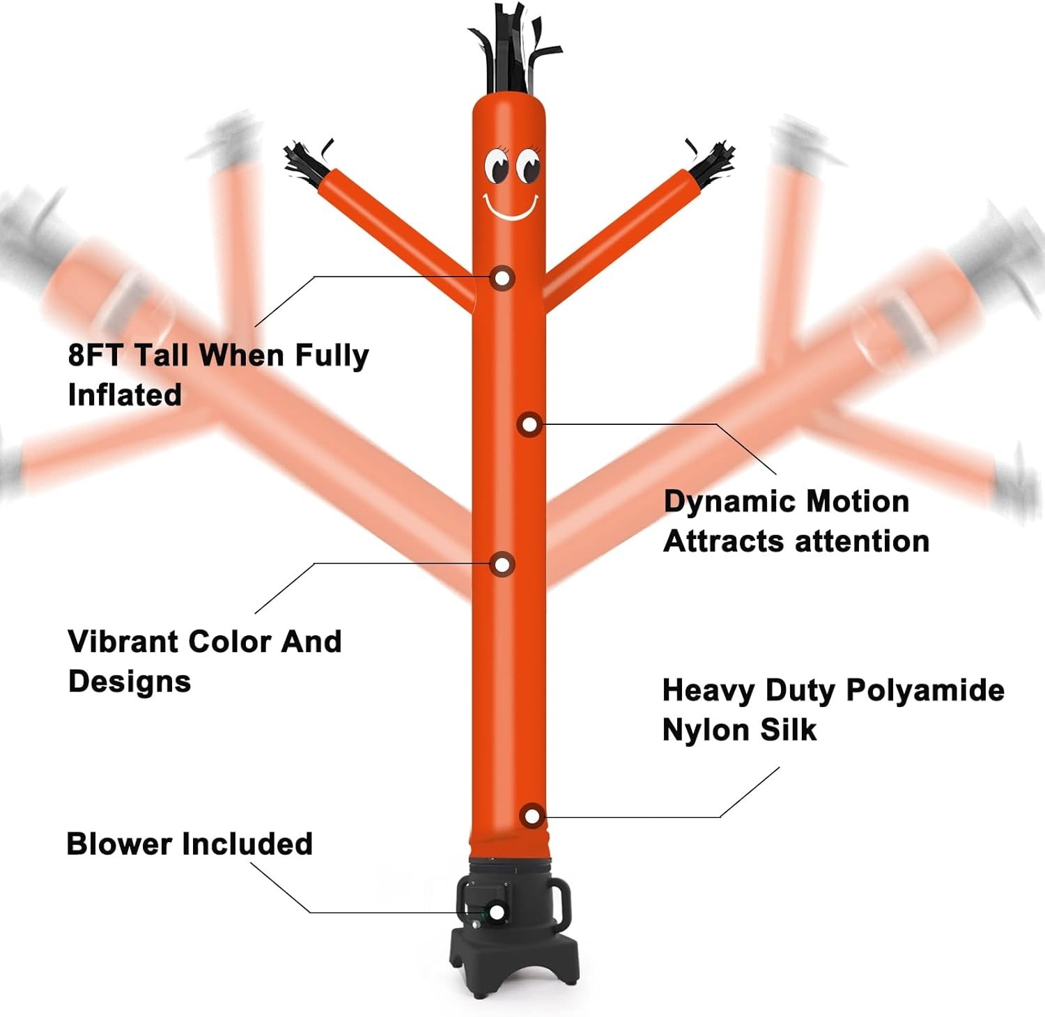 8ft Orange Fly Puppet Dancer – Durable Rip-stop Nylon, 1/3HP Blower, Tear Res…