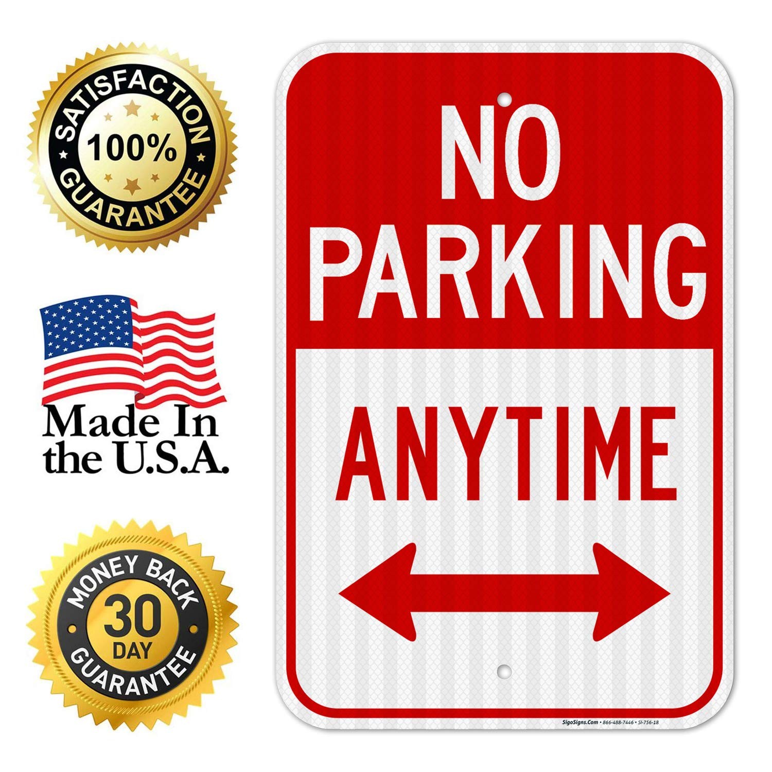 No Parking Anytime Sign, with Arrows 12×18 Inches, 3M EGP Reflective .063 Alu…