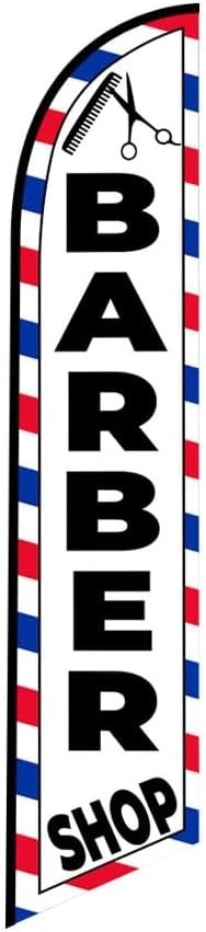 NEW Barber Shop Feather Flag 15ft Pole Ground Spike Business Banner White Set