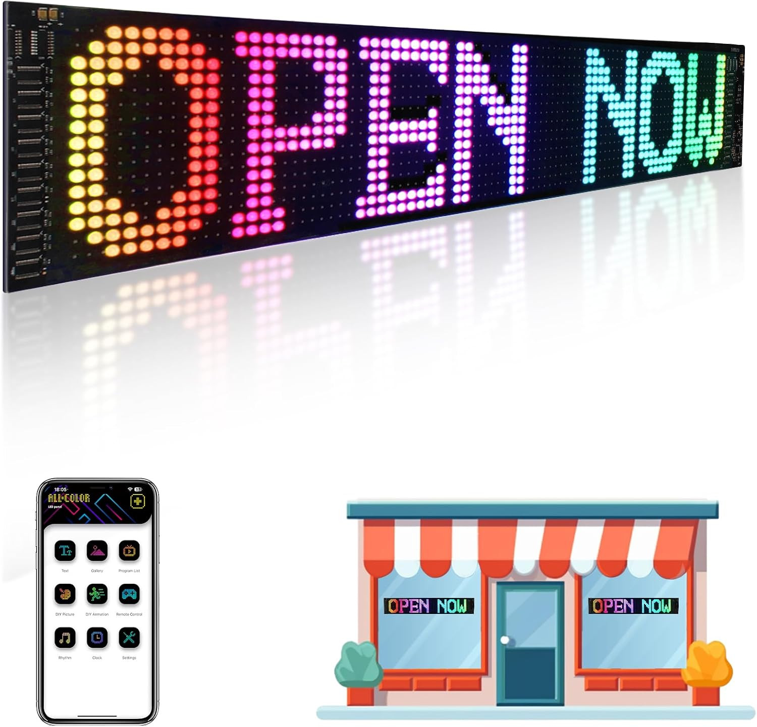 24”X5” Programmable LED Sign with Bluetooth Control, Flexible Scrolling LED Si