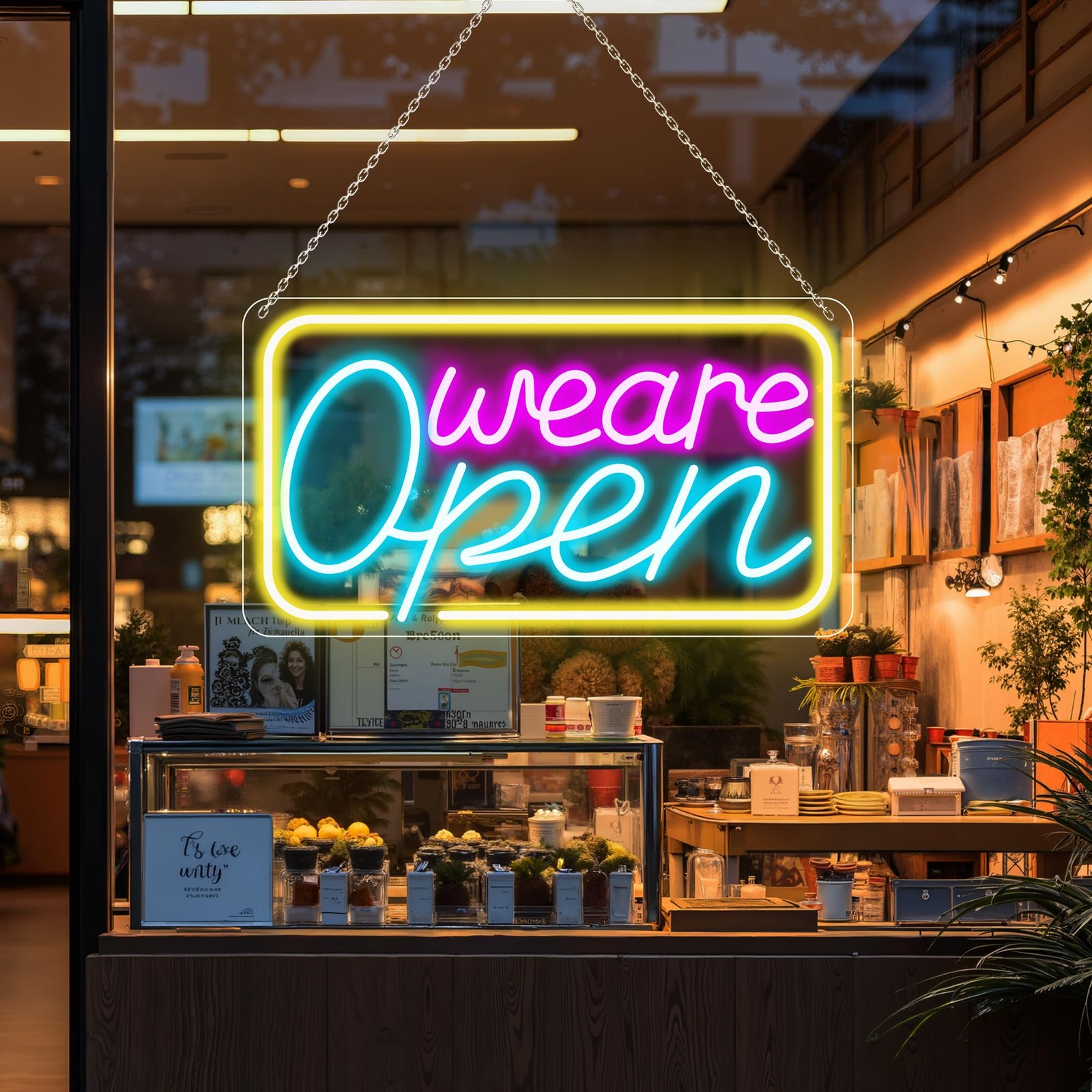LED Neon Open Sign | 16.5″ x 9″ Dimmable | USB 16.5*9” Fuchsia&Blue&YelloW2