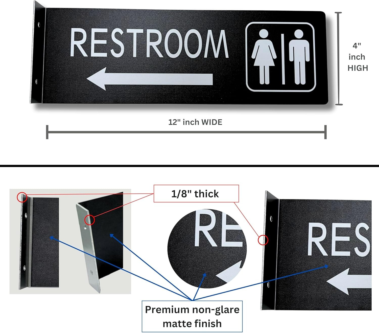 Restroom Signs for Business â€“ 4×12 Double-Sided Bathroom Signs with Arrow