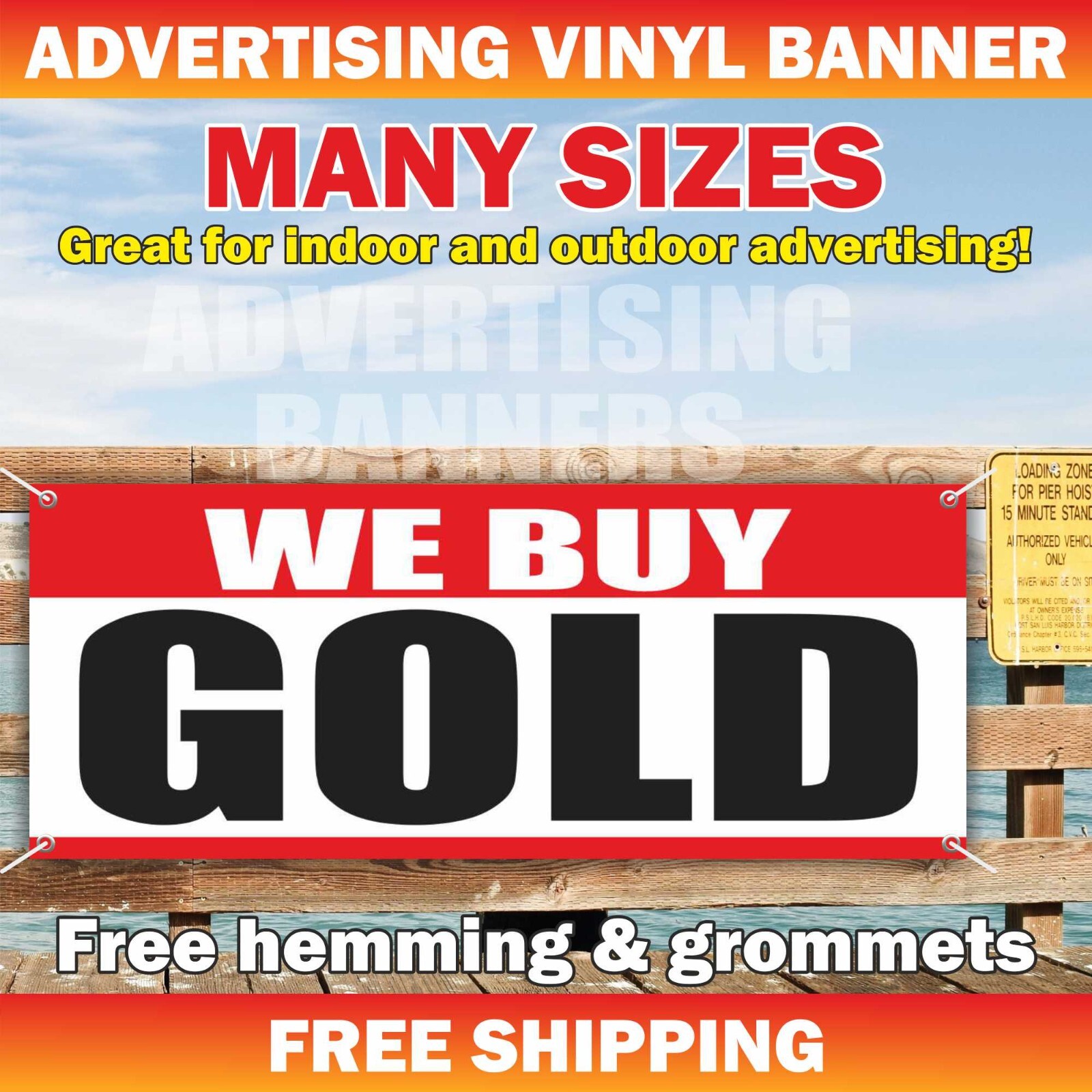 WE BUY GOLD Advertising Banner Vinyl Mesh Sign pawn shop cash Jewelry Silver