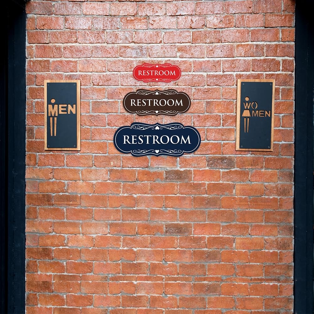 Designer Restroom Wall or Door Sign – Bathroom Signage | Durable Plastic and