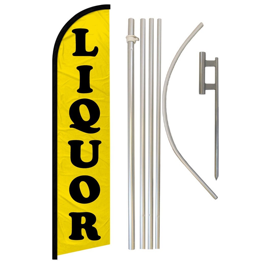 Liquor Full Curve Windless Swooper Flag & Pole Kit Liquor Store Beer Wine