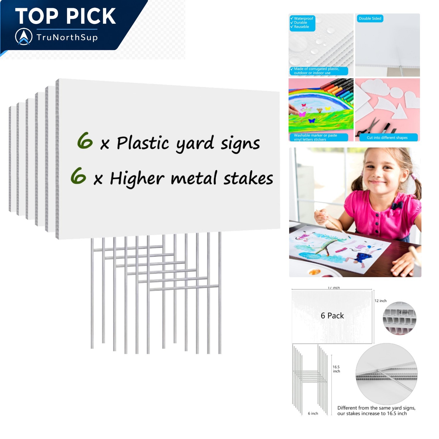 6 Pack Lawn Signs with Stakes 17×12 Inch Corrugated Plastic Custom Double Sid…