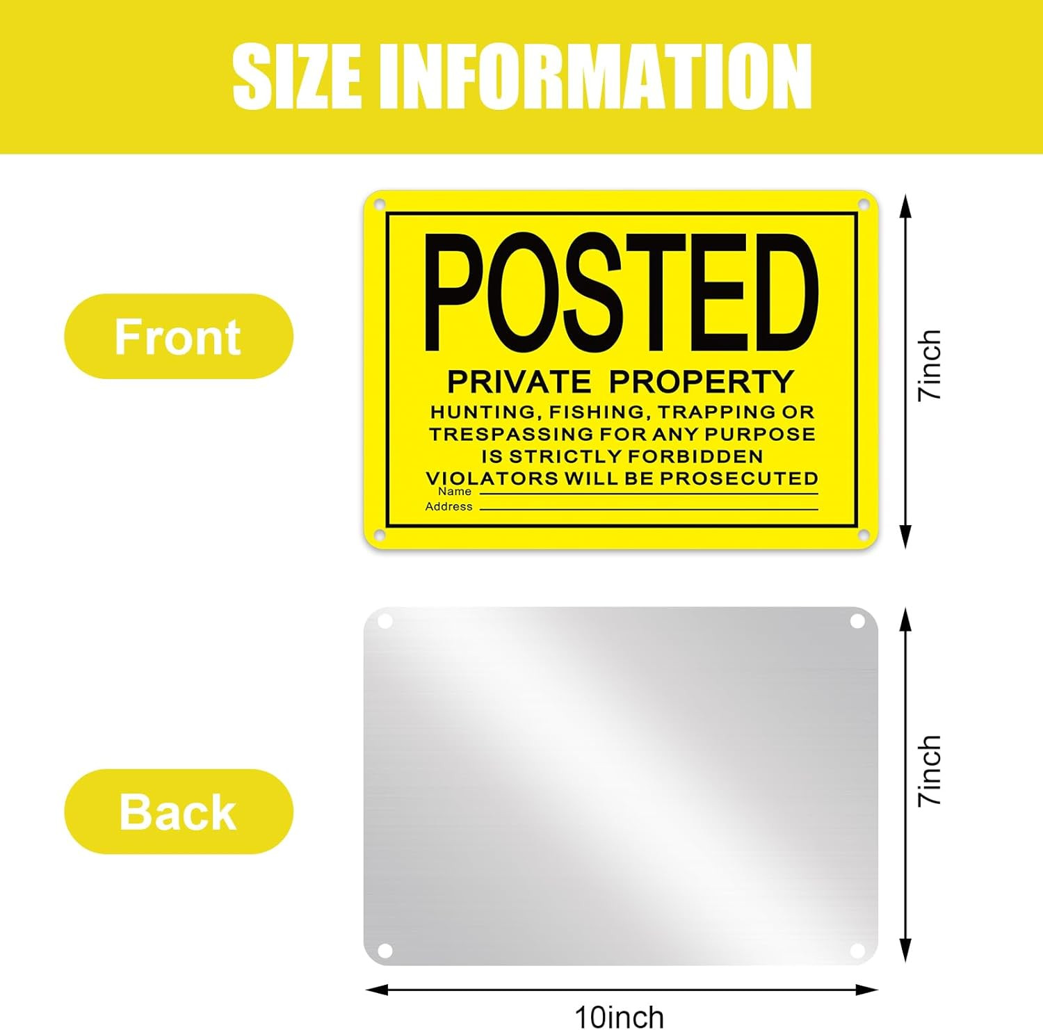 8pcs No Trespassing Signs 10×7 – Private Property Metal Aluminum Yellow