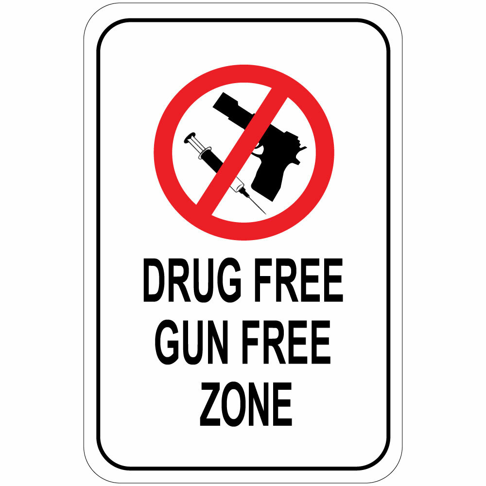 Vertical Metal Sign Multiple Sizes Drug Free Gun Zone Black Weatherproof Street