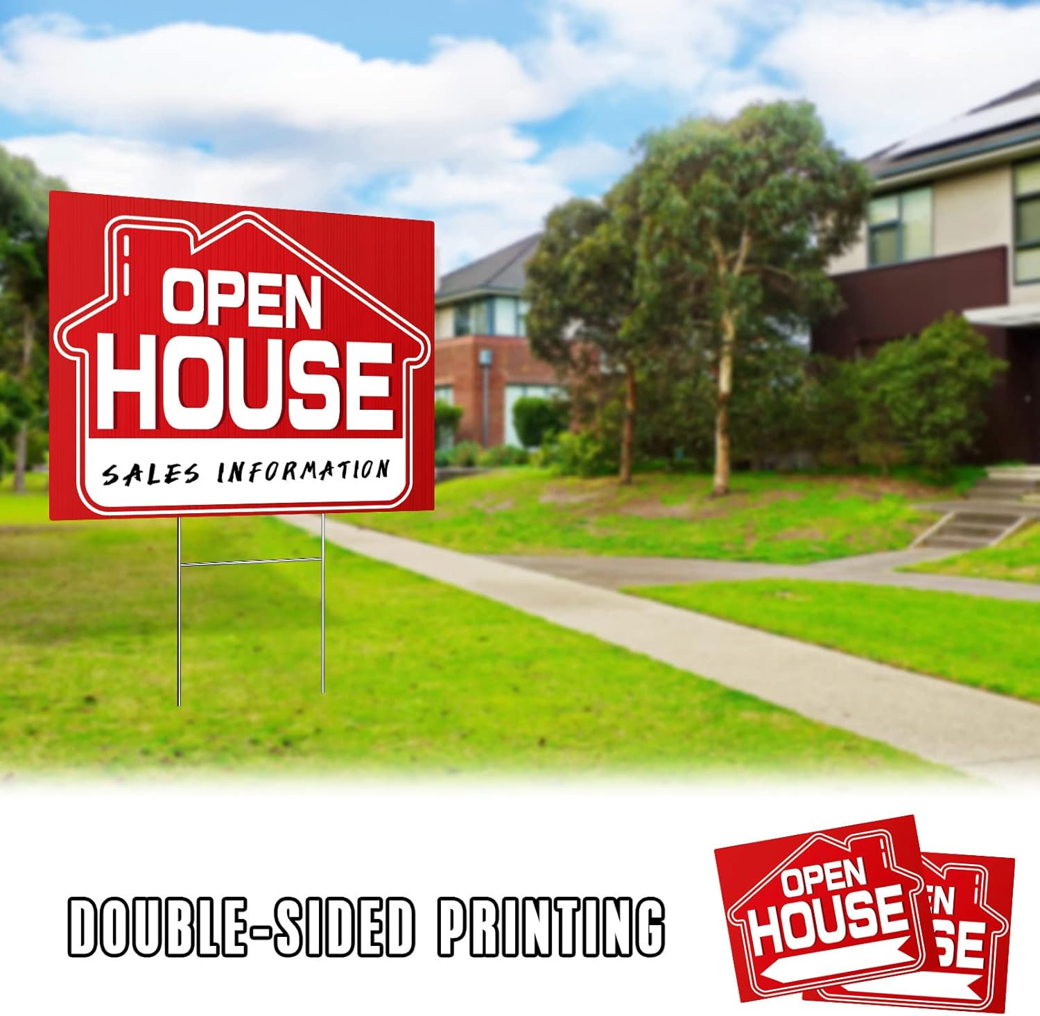 Open House Signs (5 Pack), 16″ X 12″ Double-Sided Yard Sign with Metal H Stakes,