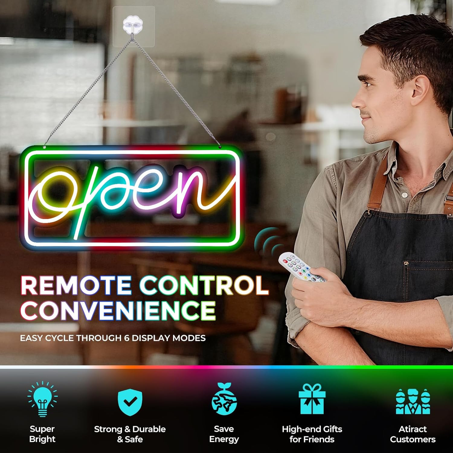 Bright LED Open Sign with Remote Control for Shops, Bars, and Cafes