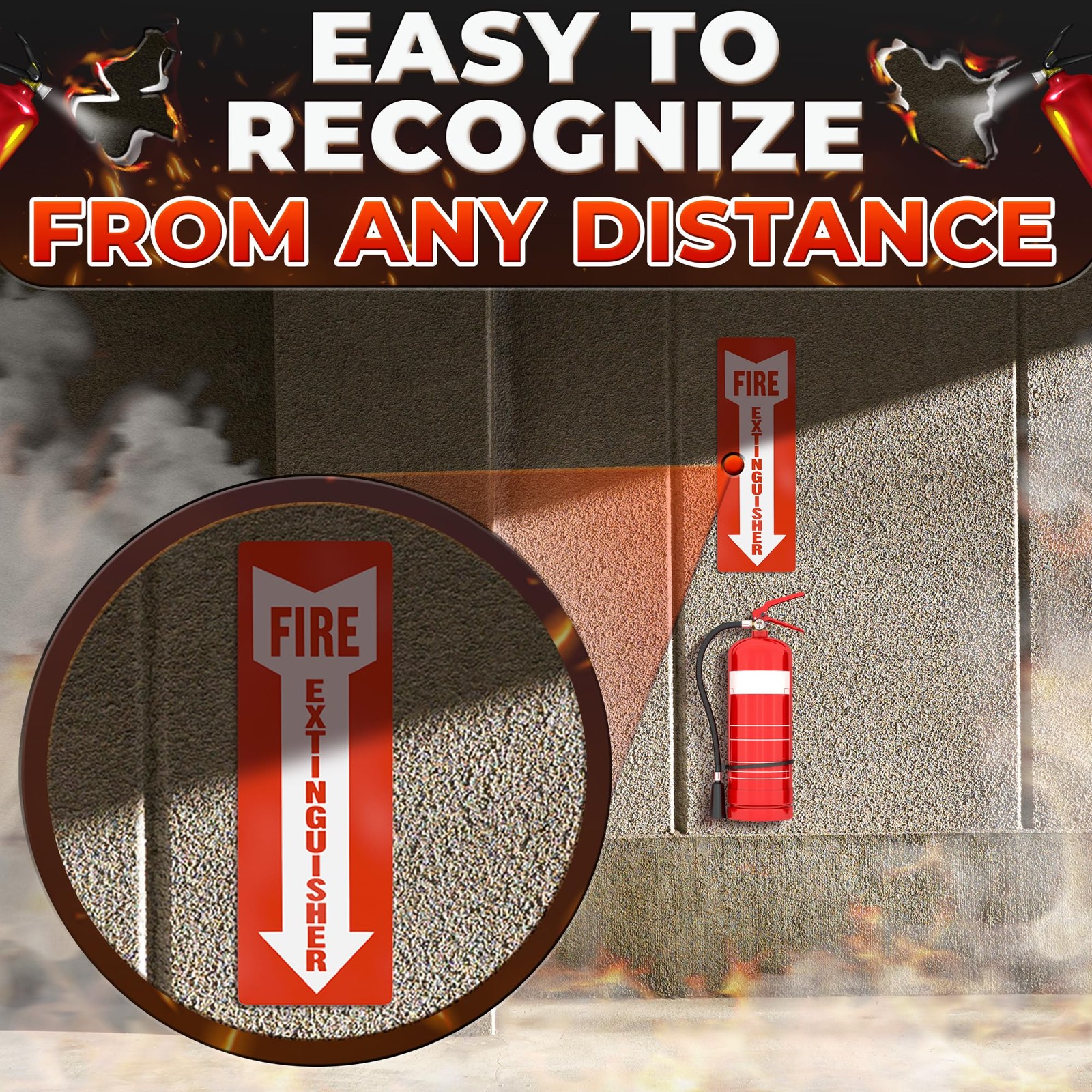 24 Pack Fire Extinguisher Stickers, 4 x 11.8 Inch Vinyl Signs Red