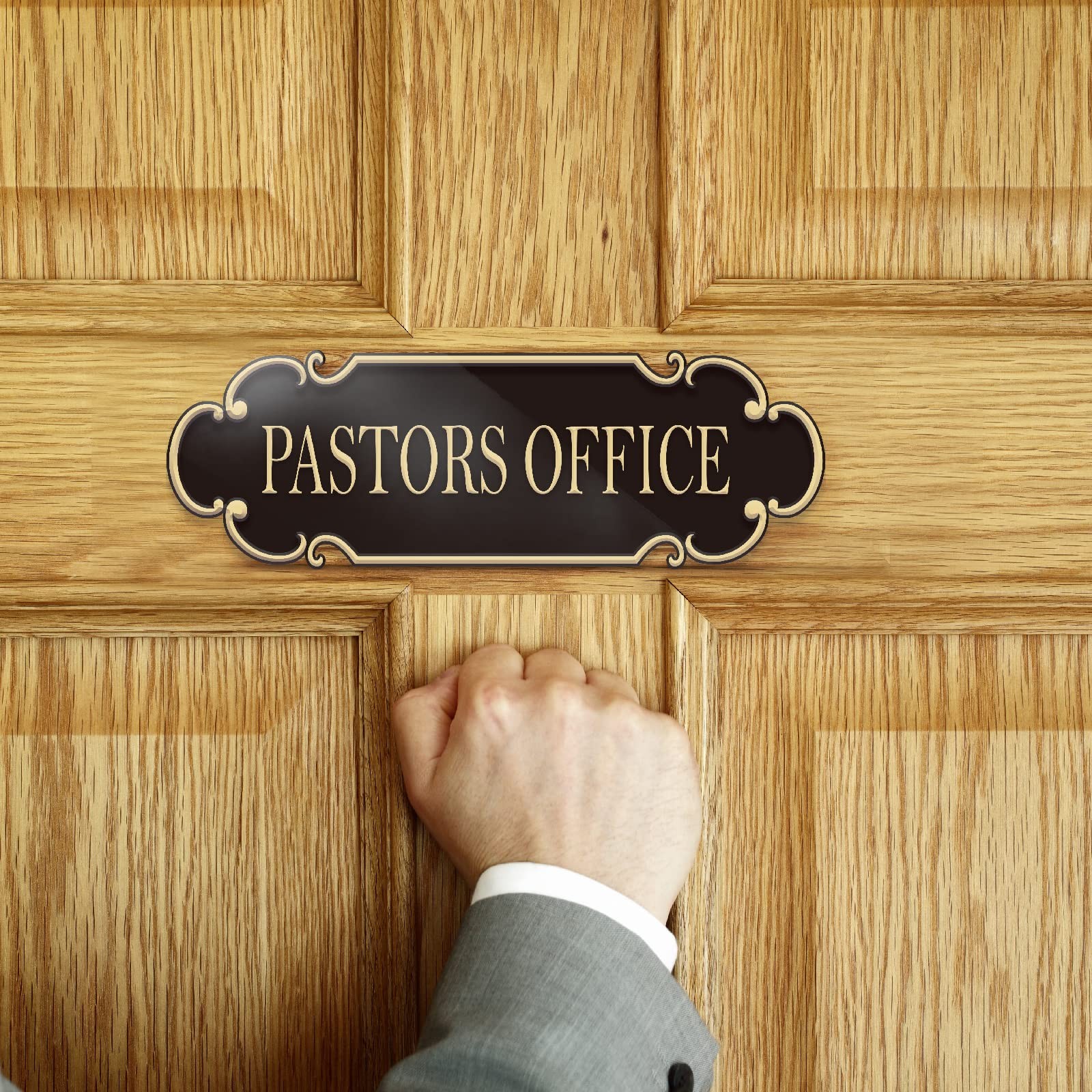 Pastors Office Sign 9×3 inch Spay Gold – Self-adhesive Signage for Church Off…
