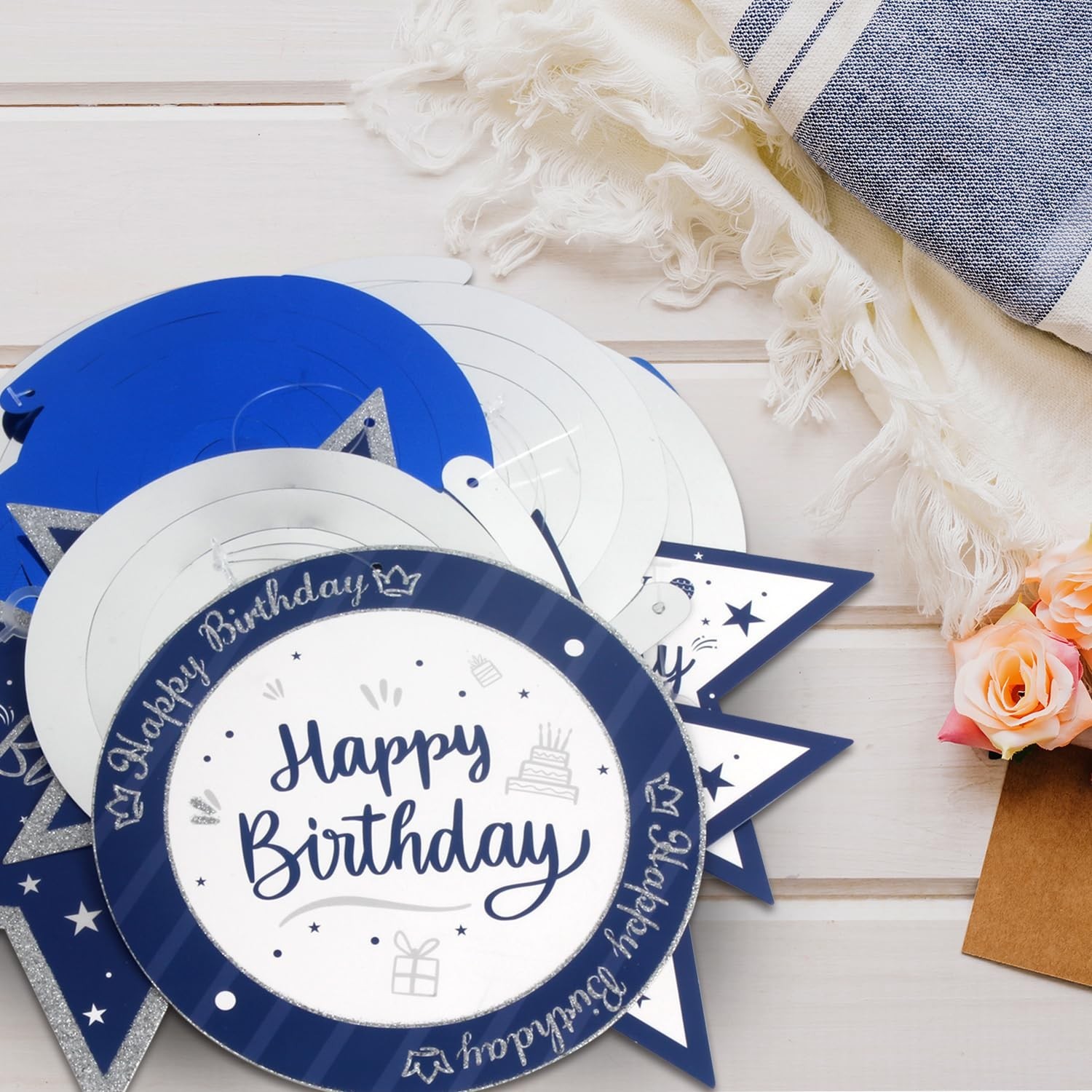 Happy 80th Birthday Blue & Silver Glitter Swirls Streamers Party Decorations …