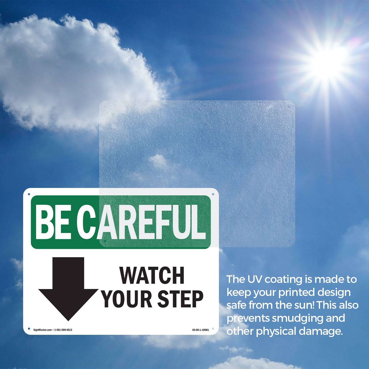 Watch Your Step [Down Arrow] With Symbol OSHA Be Careful Sign, Decal 5/10 Pack