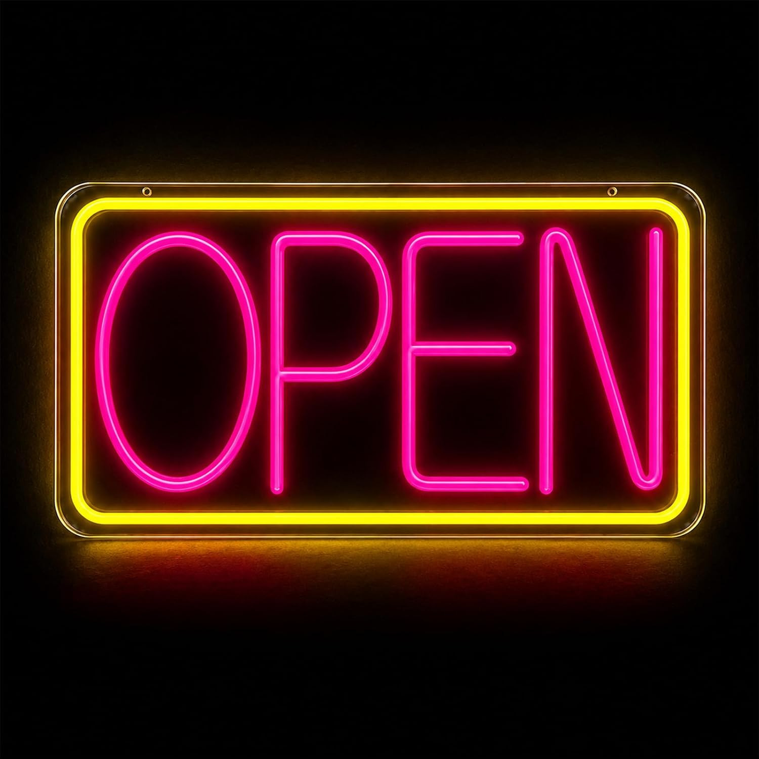 LED Open Sign Neon Light 17″ X 9.3″ for Business Window Yellow + Rose Red