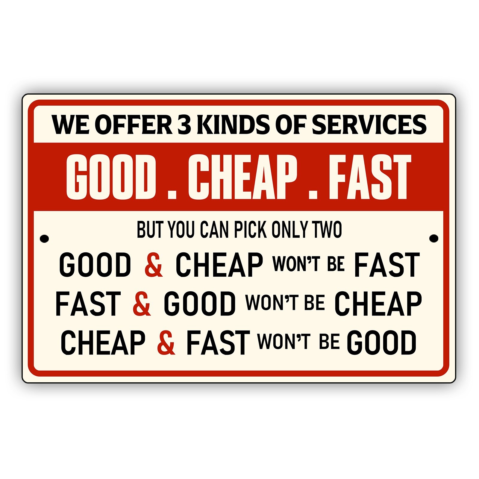 Good Cheap Fast Rustic Funny Metal Sign Aluminum Garage Tin Vintage Mancave