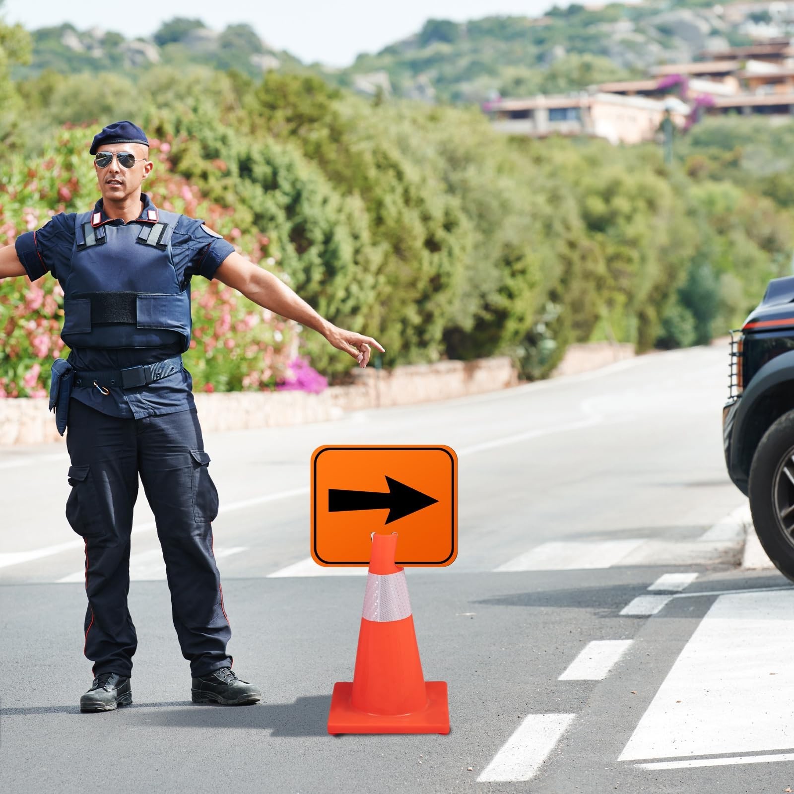 6 Pcs Traffic Arrow Detour Signs – Orange Directional Arrows for Road Barricade