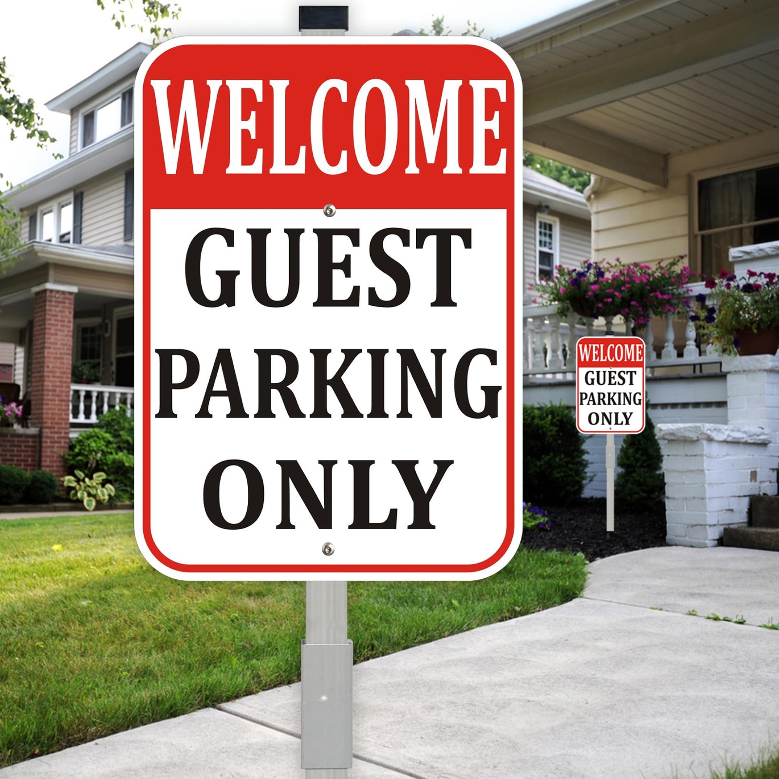 Welcome Guest Parking Only Sign 10×14 Inch Reflective Aluminum Stake 2 Pack