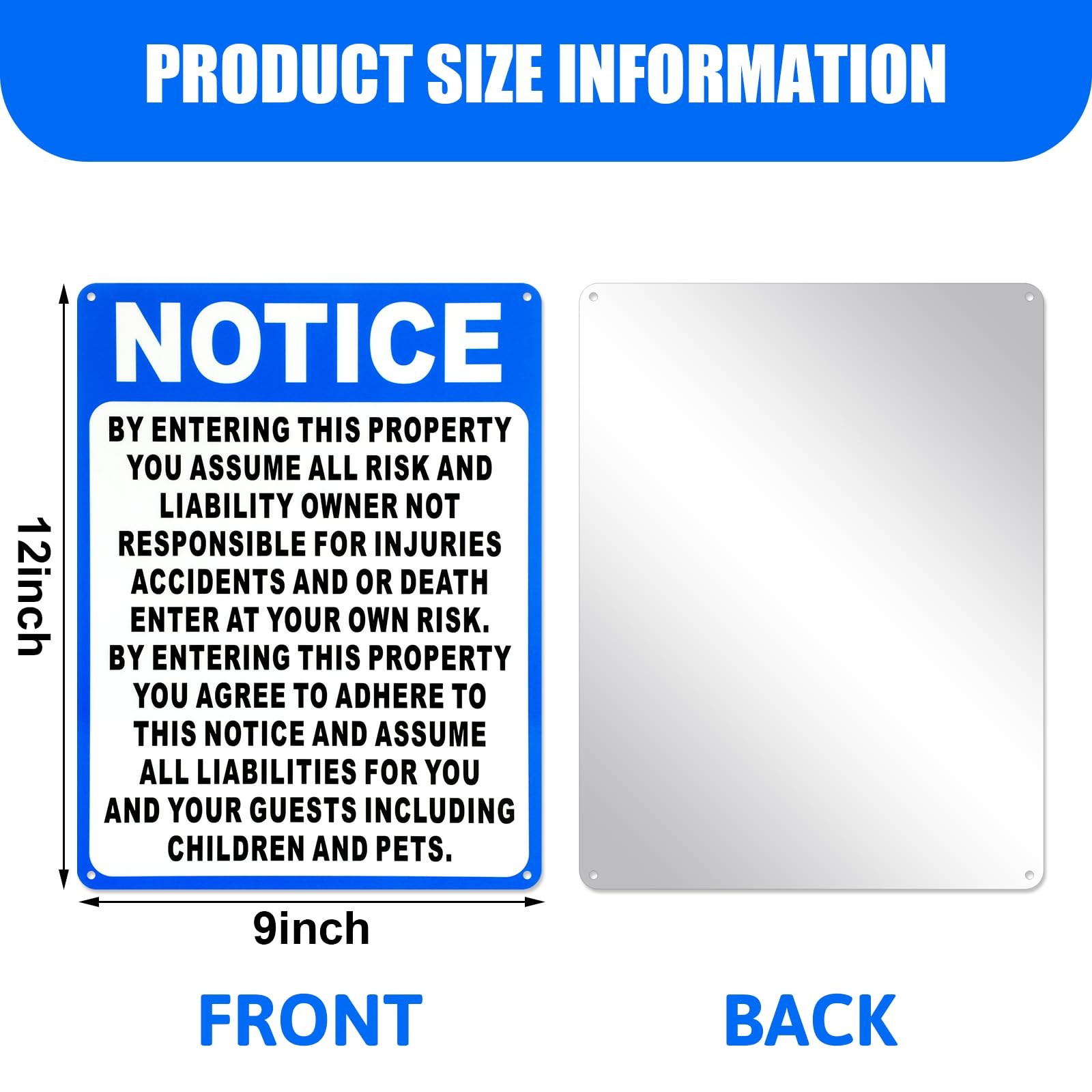 Warning Sign Aluminum Enter at Your Own Risk 9 x 12 Inches 2 Pcs