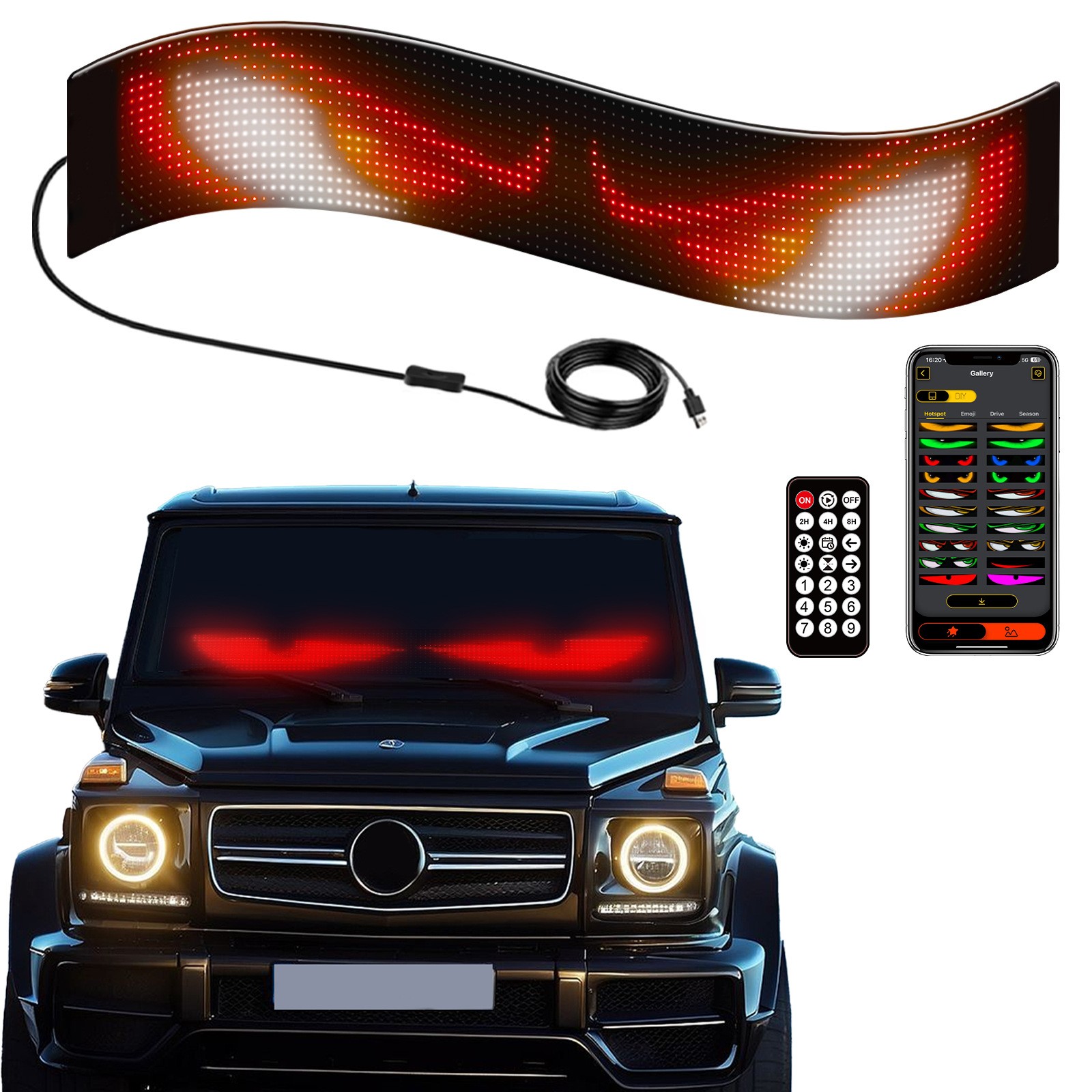 Car Windshield LED Sign 16*192Pixel App Control Programmable Flexible Led Screen