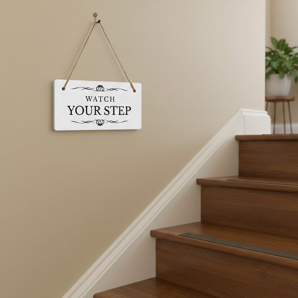 Watch Your Step 5″ x 10″ Hanging Wall or Door Sign | Rustic Twine