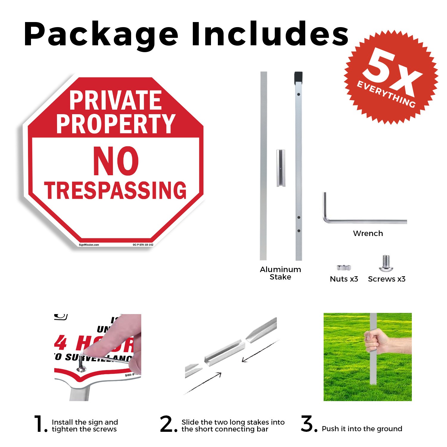 Private Property No Trespassing Octagon Sign With Stake Weather Resistant