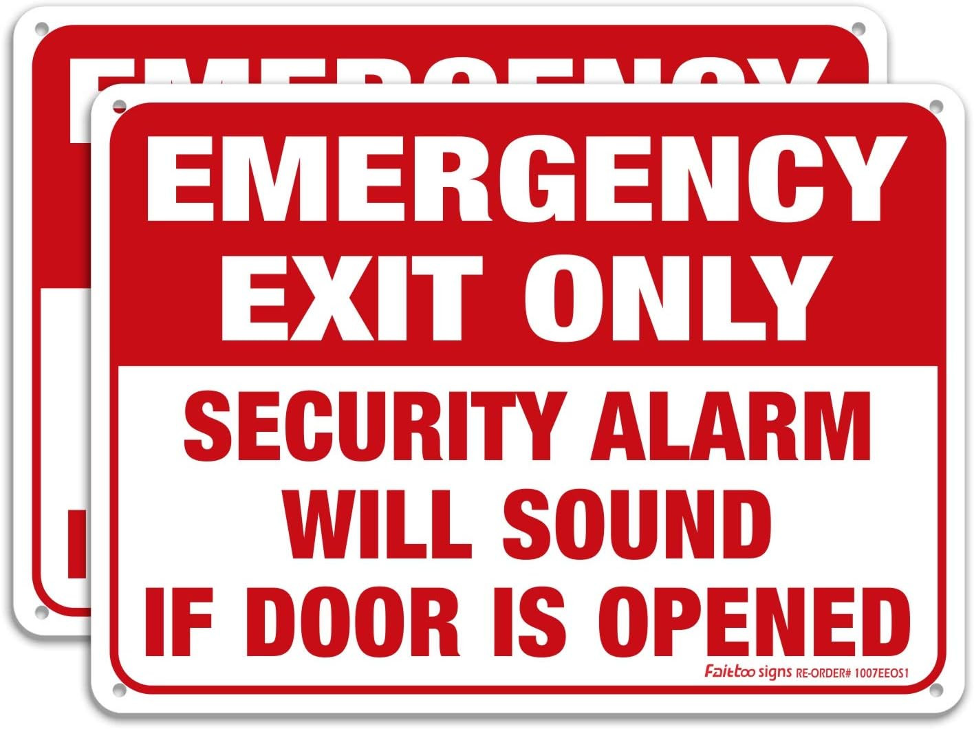 Emergency Exit Only – Security Alarm Will Sound If Door Is Opened Sign, 2 Pack,