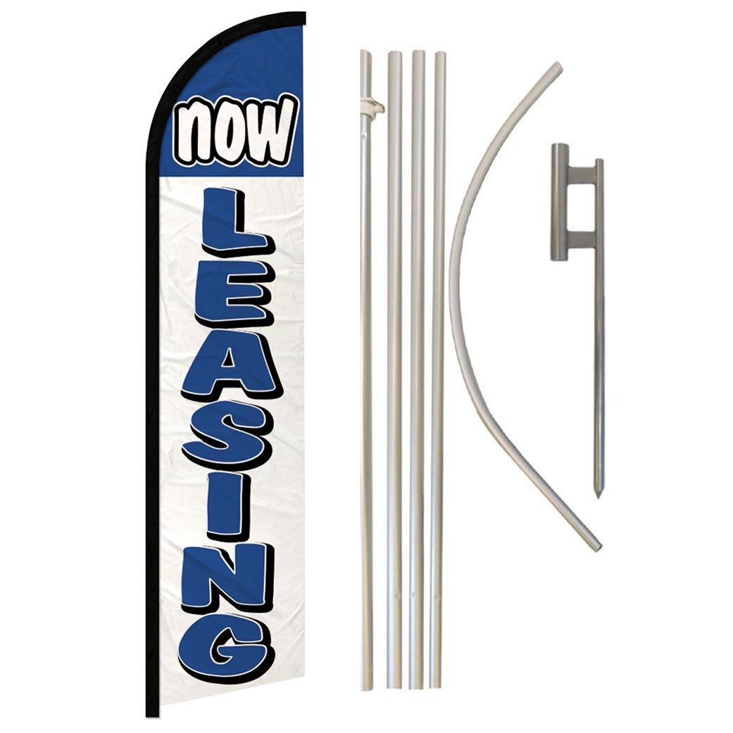 Now Leasing Full Curve Windless Swooper Flag Pole Kit Real Estate BL/WT