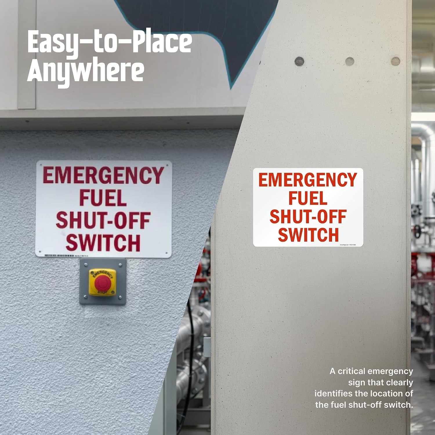 10 x 14 inch “Emergency Fuel Shut-Off Switch” Metal Sign, Screen Printed, 40 …