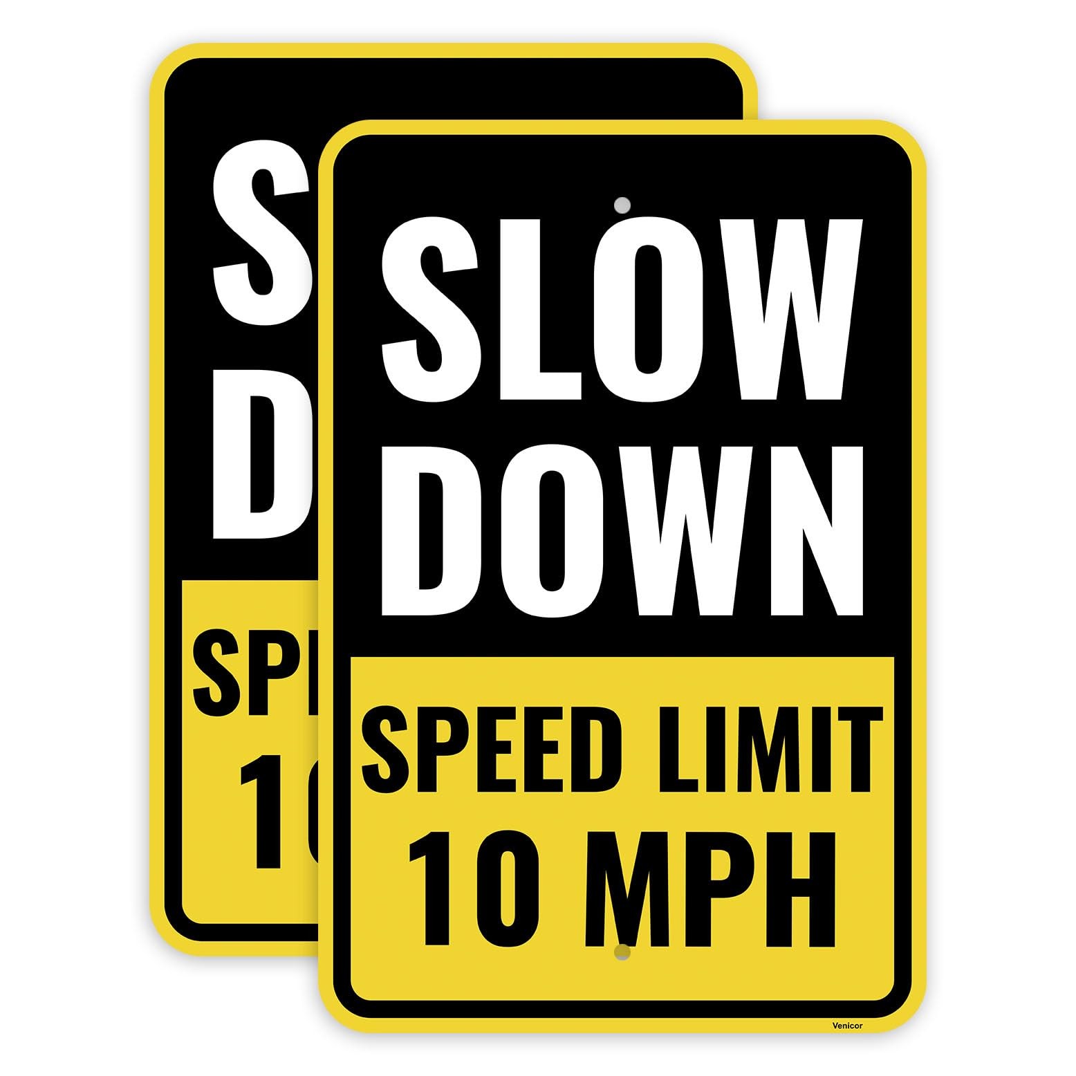2PC 10 Mph Speed Limit Sign, 18 X 12 Inches – Aluminum – 10Mph Slow down Safety