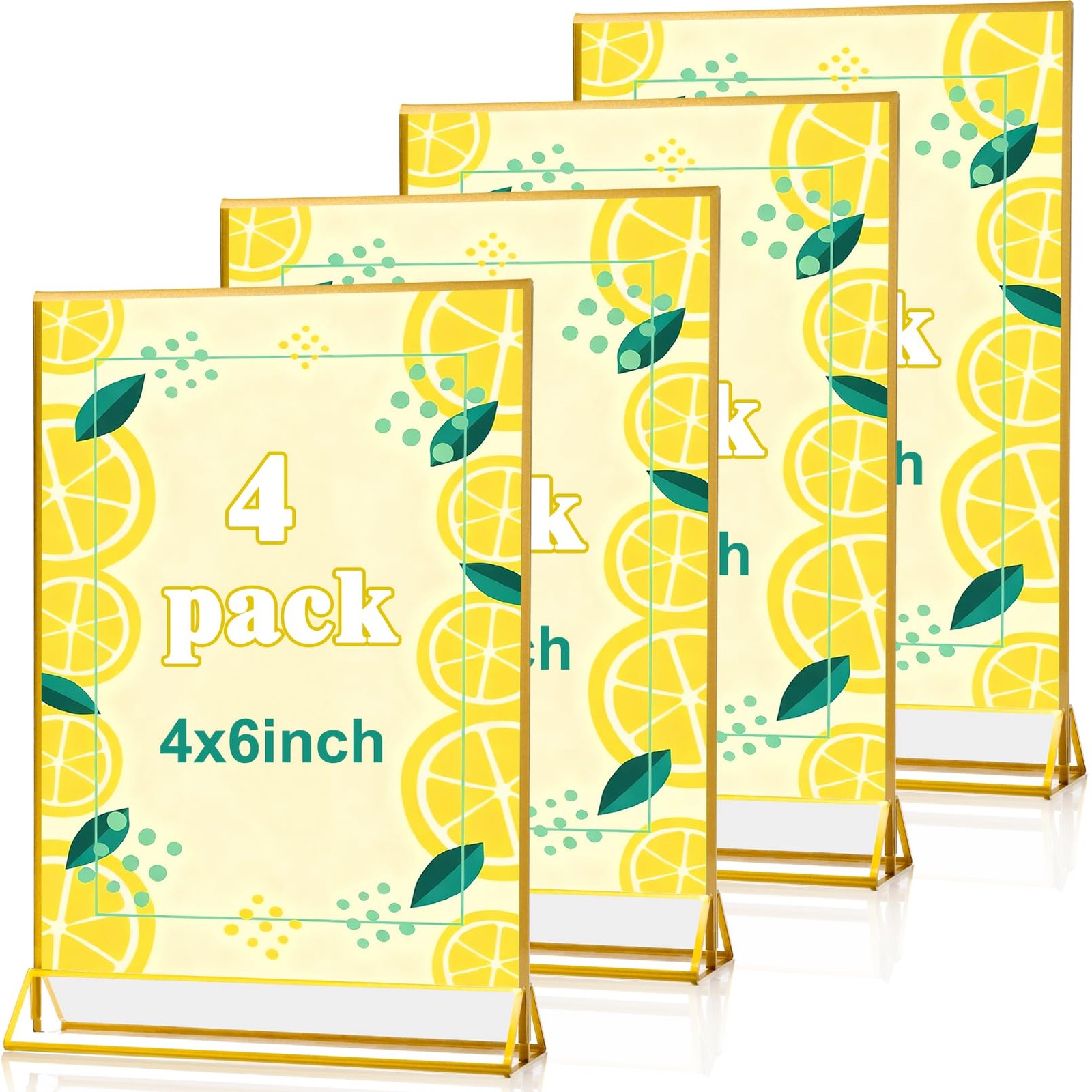 PUREZON 4 Pack Acrylic Sign Holder, 4 x 6 Gold Picture 4×6 inches, golden