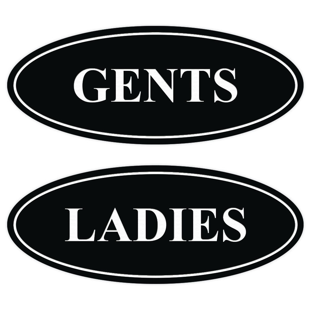 Oval LADIES GENTS Restroom Signs – 2 Pack – Black Medium