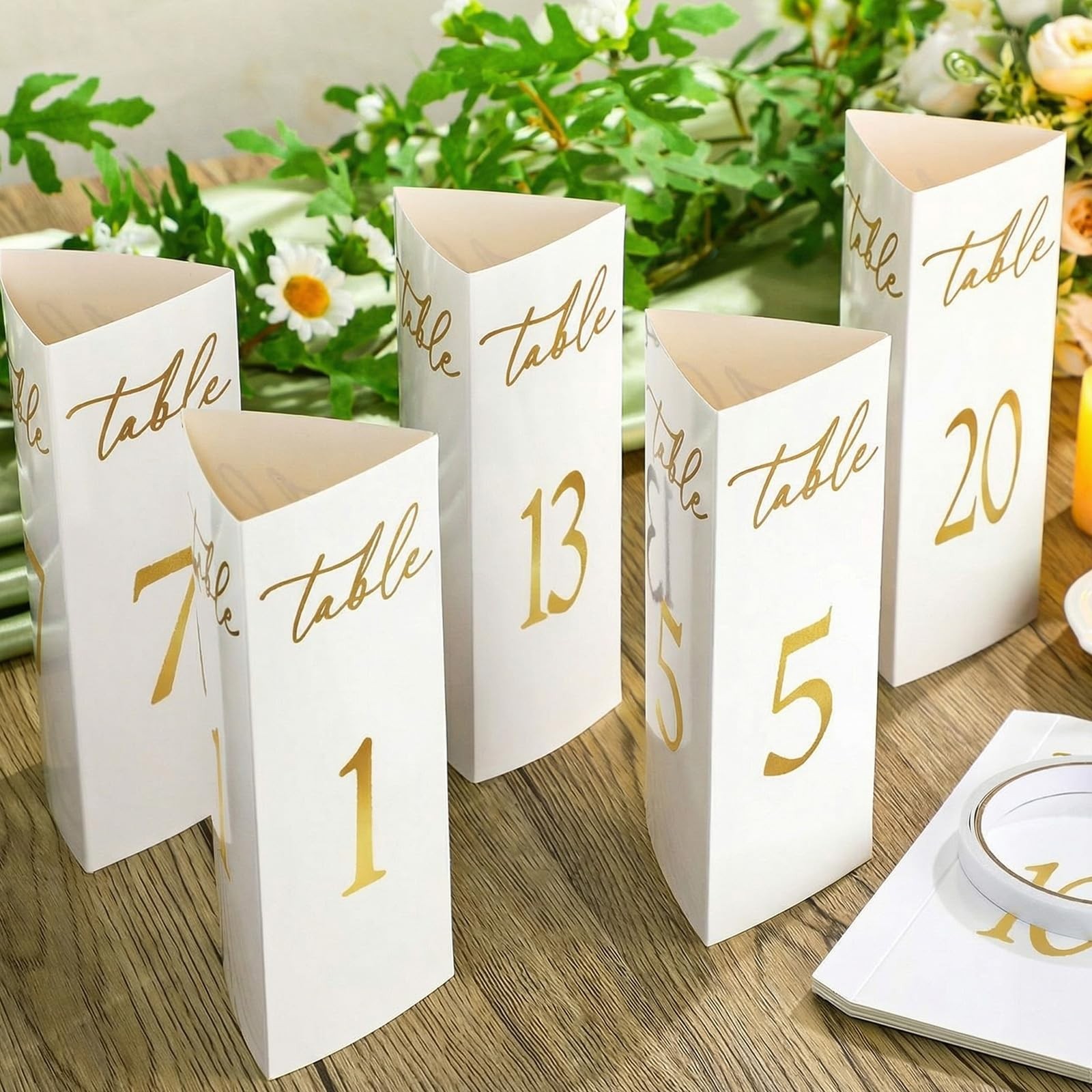 Trifold Wedding Table Numbers 120 Paper Cards Black White Freestanding Gold